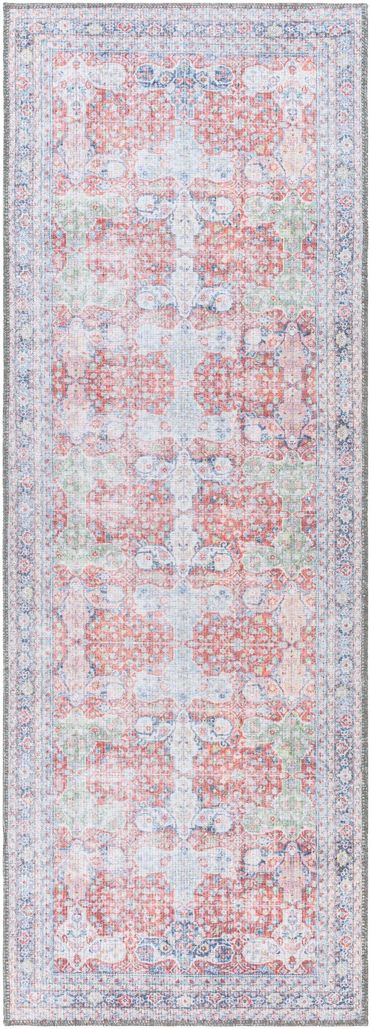 Goma Traditional Style Red And Blue Washable Area Rug - The Rug Decor