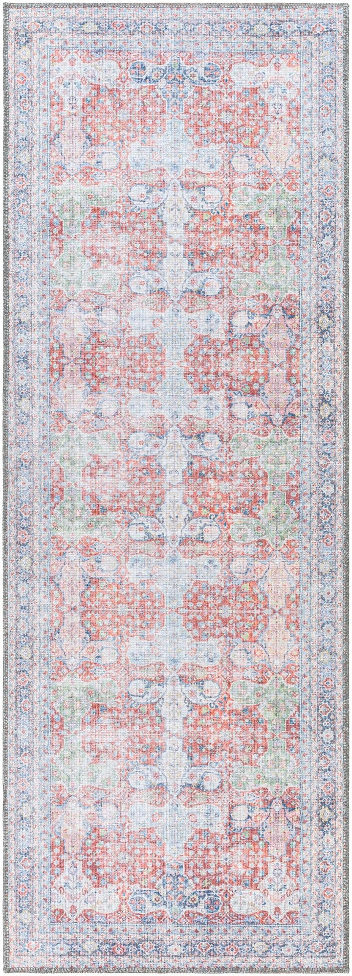 Goma Traditional Style Red And Blue Washable Area Rug - The Rug Decor