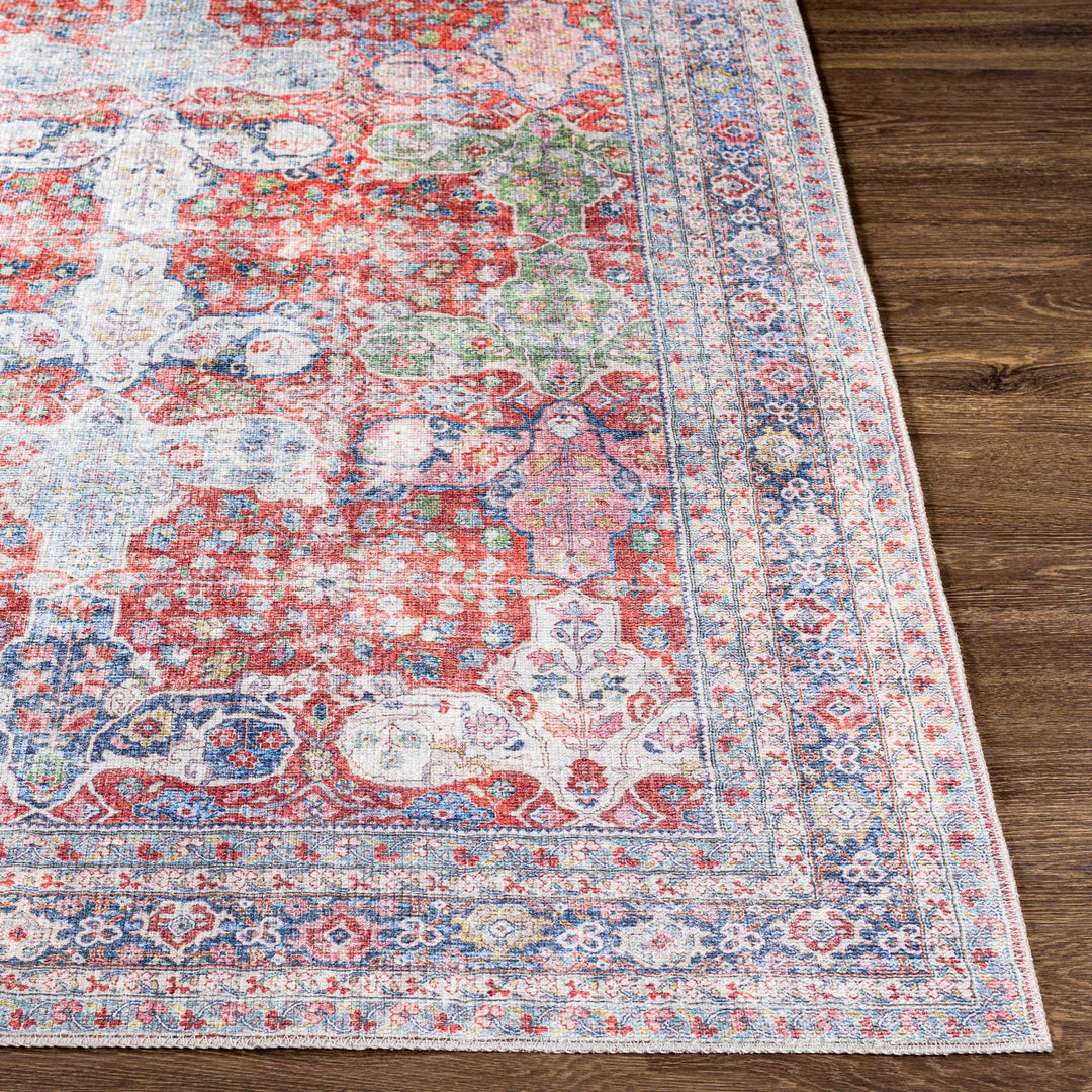 Goma Traditional Style Red And Blue Washable Area Rug - The Rug Decor