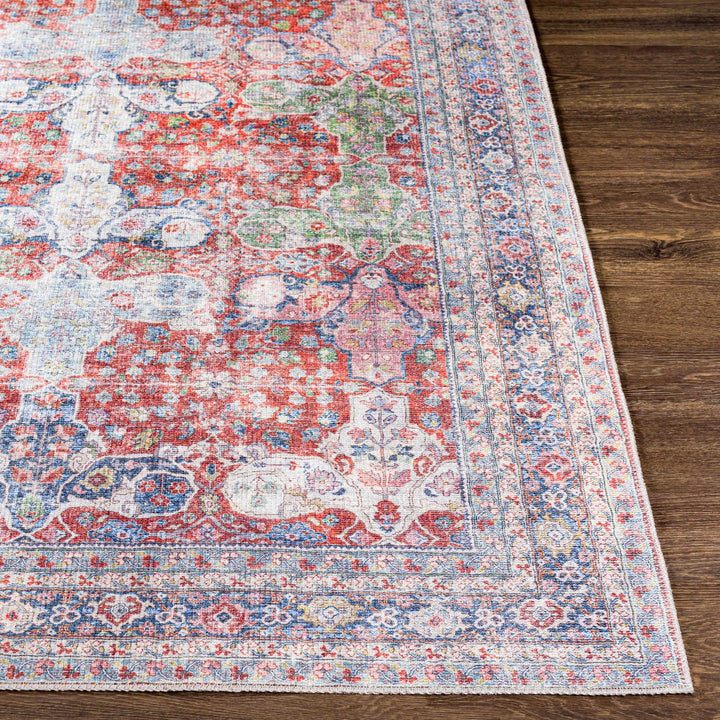 Goma Traditional Style Red And Blue Washable Area Rug - The Rug Decor