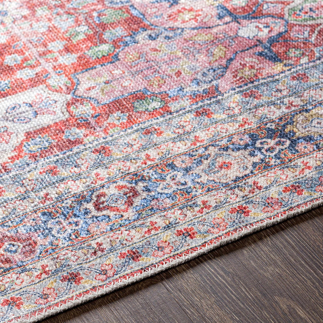 Goma Traditional Style Red And Blue Washable Area Rug - The Rug Decor
