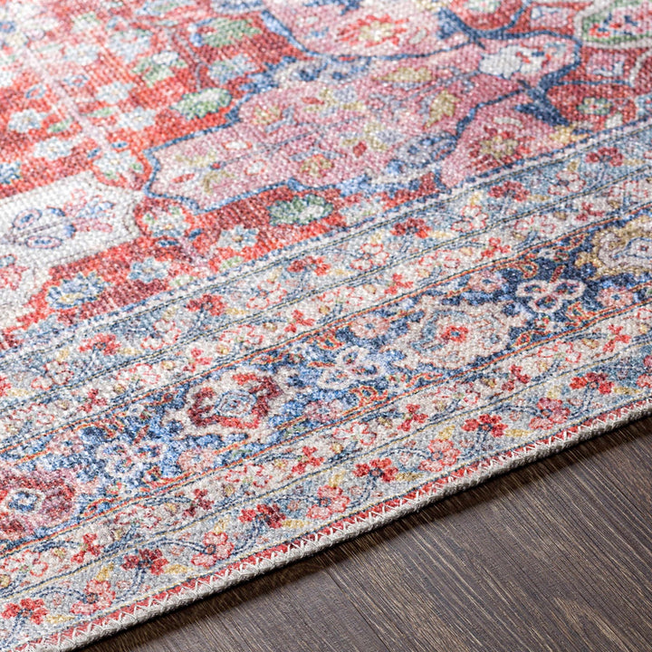 Goma Traditional Style Red And Blue Washable Area Rug - The Rug Decor