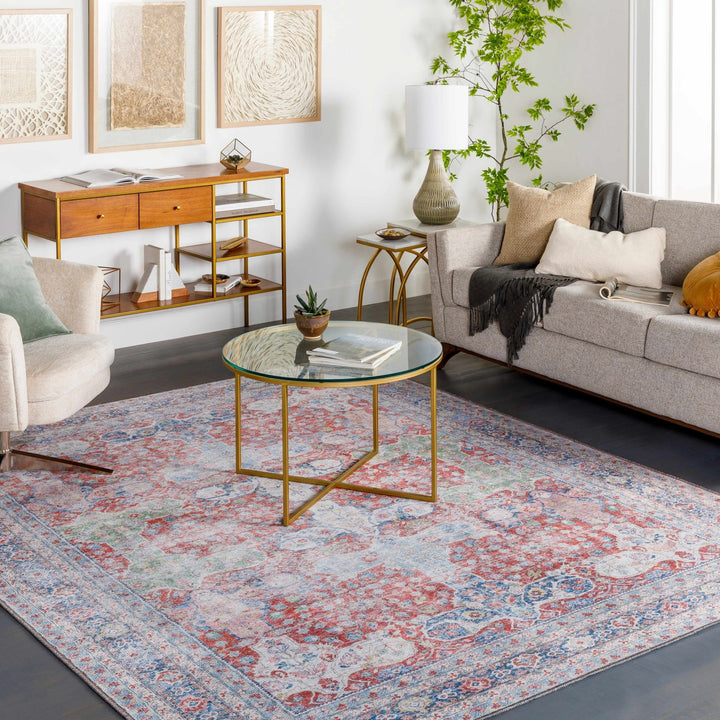 Goma Traditional Style Red And Blue Washable Area Rug - The Rug Decor