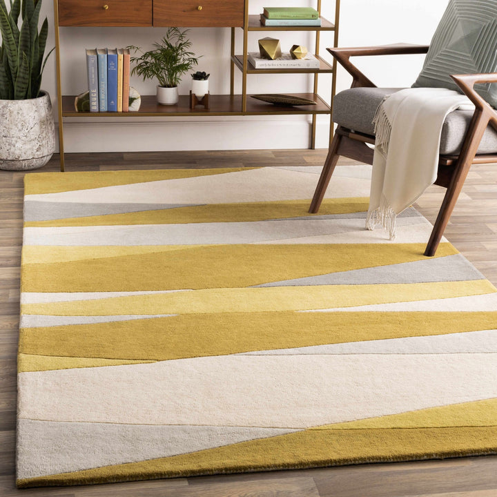 Goodsprings Contemporary Abstract Olive And Gray Wool Rug - The Rug Decor