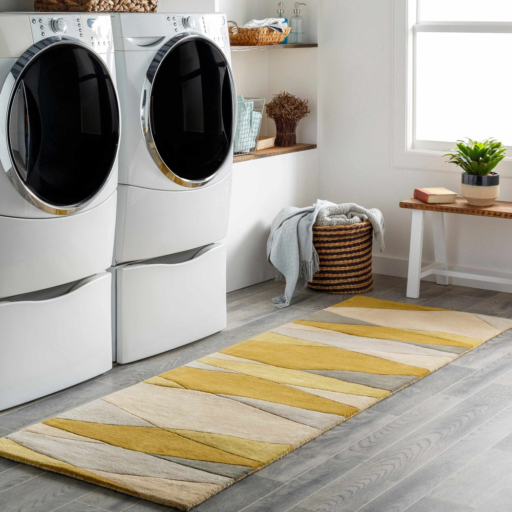 Goodsprings Contemporary Abstract Olive And Gray Wool Rug - The Rug Decor