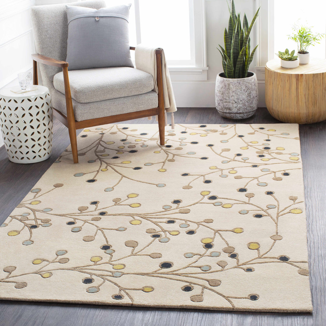 Grafton Botanical Berry Pattern Beige Hand Tufted Wool Rug