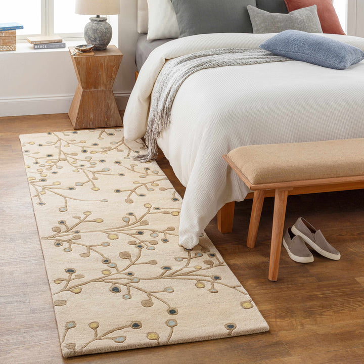Grafton Botanical Berry Pattern Beige Hand Tufted Wool Rug