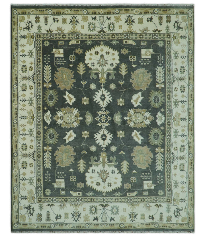 Gray And Beige Oushak Hand Knotted Custom Made Wool Rug - The Rug Decor