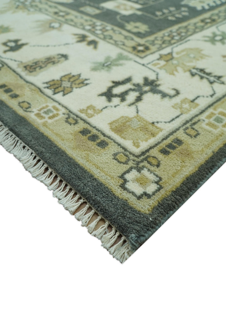 Gray And Beige Oushak Hand Knotted Custom Made Wool Rug - The Rug Decor