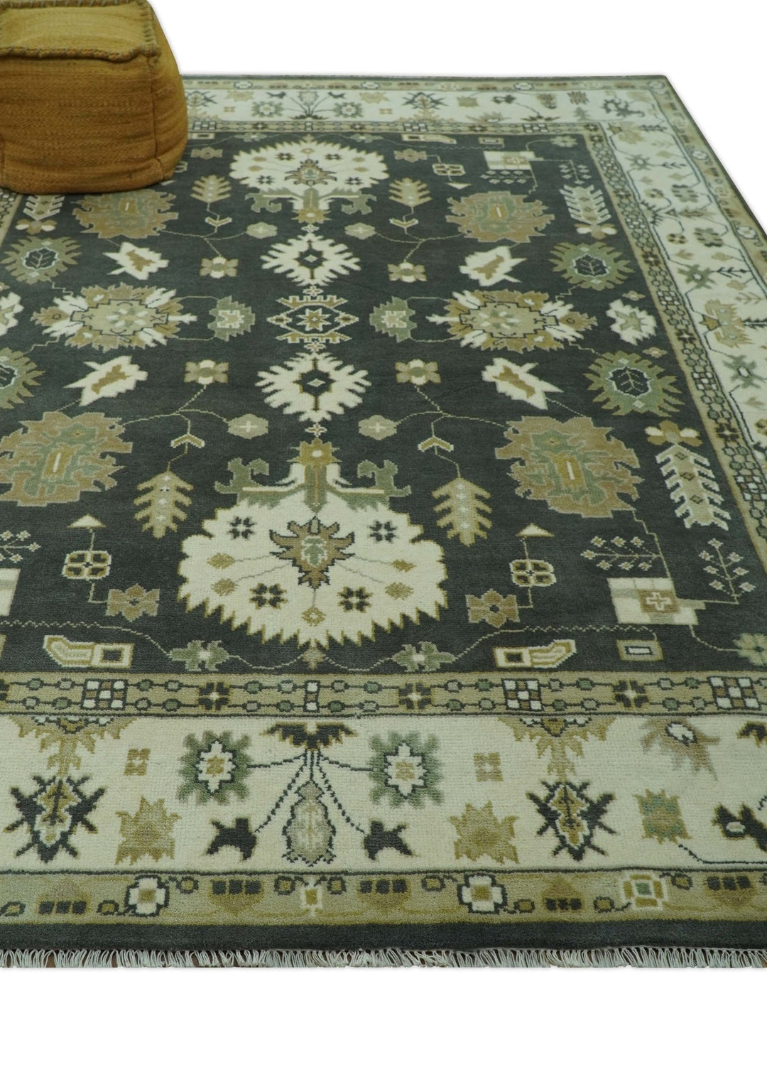 Gray And Beige Oushak Hand Knotted Custom Made Wool Rug - The Rug Decor