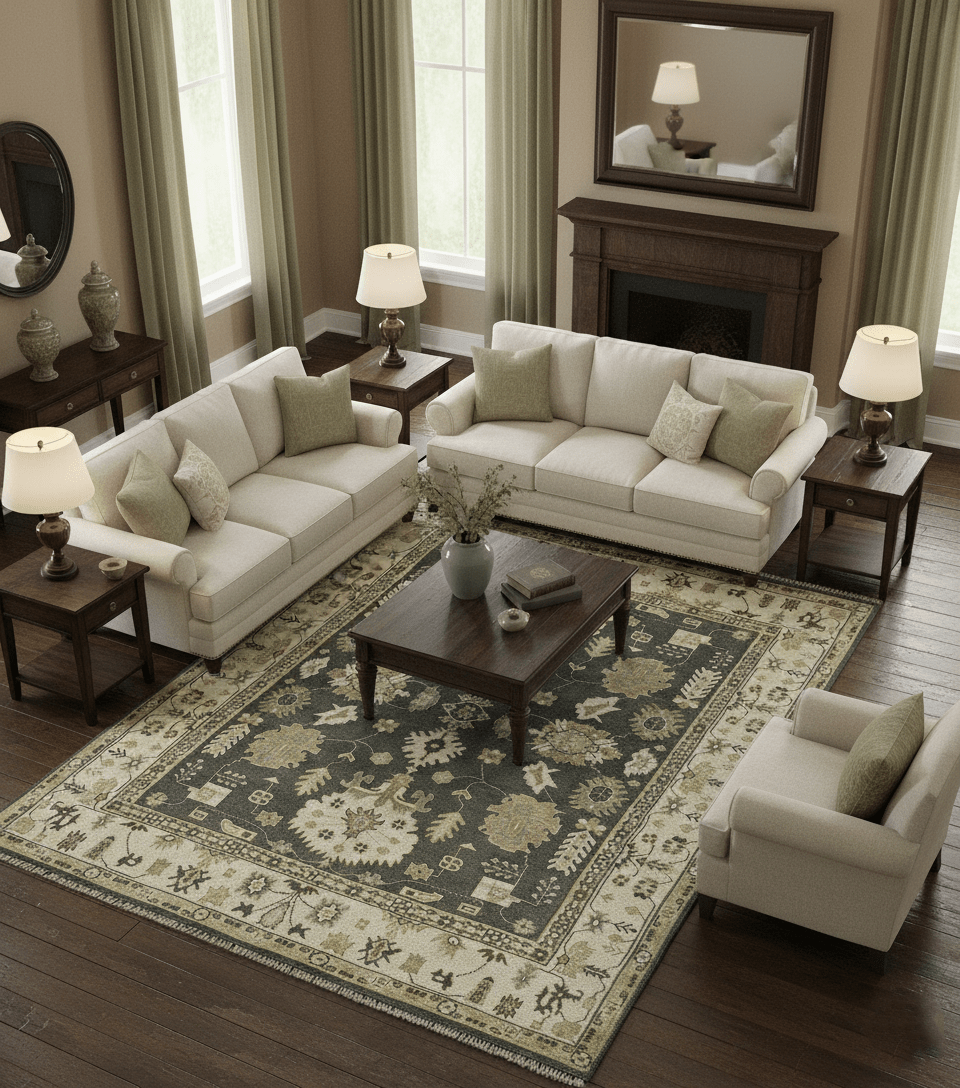 Gray And Beige Oushak Hand Knotted Custom Made Wool Rug - The Rug Decor