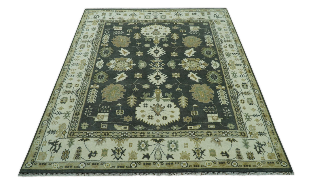 Gray And Beige Oushak Hand Knotted Custom Made Wool Rug - The Rug Decor