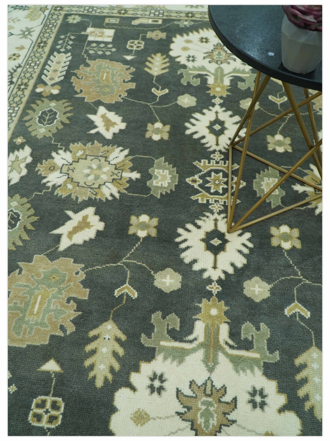 Gray And Beige Oushak Hand Knotted Custom Made Wool Rug - The Rug Decor