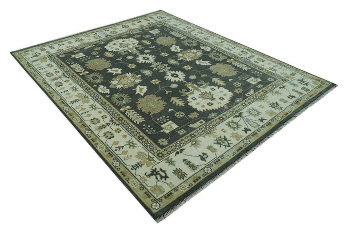 Gray And Beige Oushak Hand Knotted Custom Made Wool Rug - The Rug Decor