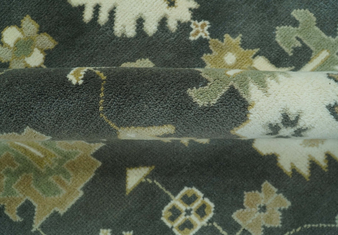 Gray And Beige Oushak Hand Knotted Custom Made Wool Rug - The Rug Decor