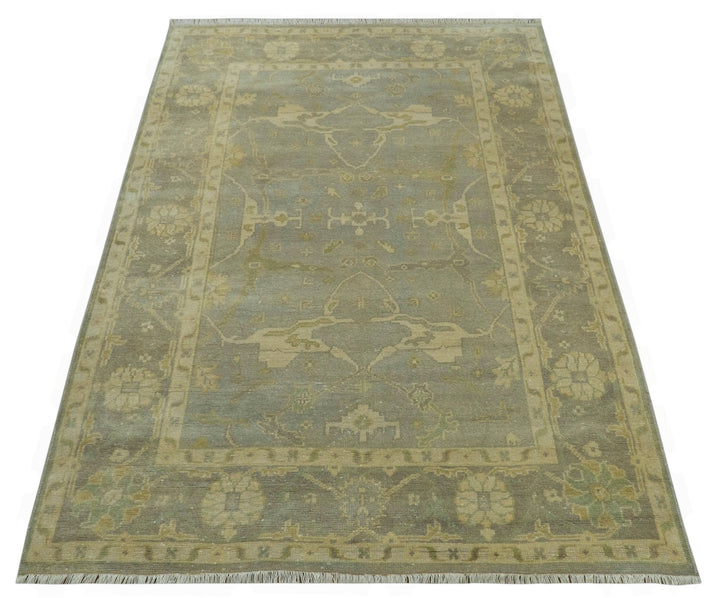 Gray And Beige Traditional Oushak Design Hand Knotted 5.6x8.6 wool area rug - The Rug Decor