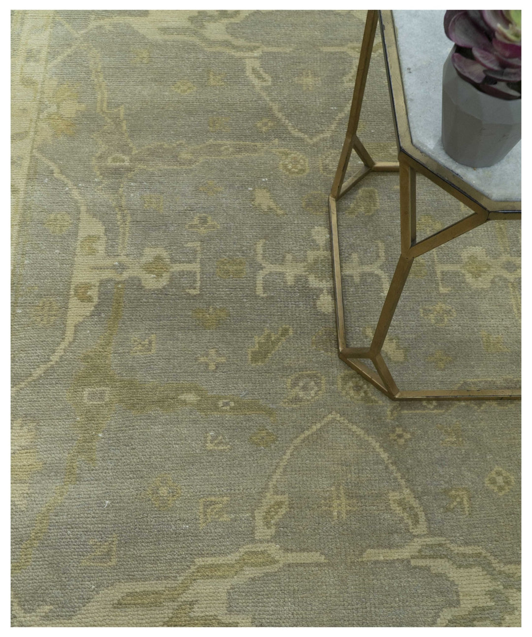 Gray And Beige Traditional Oushak Design Hand Knotted 5.6x8.6 wool area rug - The Rug Decor