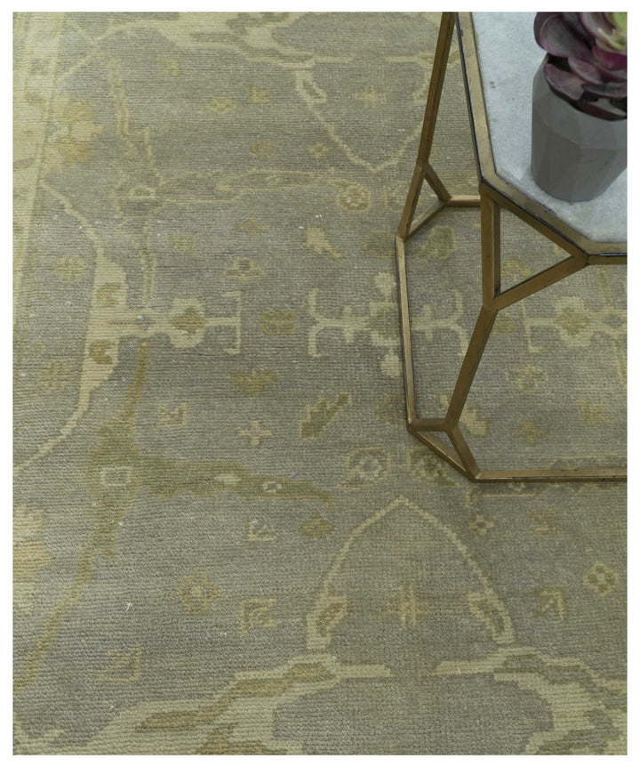 Gray And Beige Traditional Oushak Design Hand Knotted 5.6x8.6 wool area rug - The Rug Decor