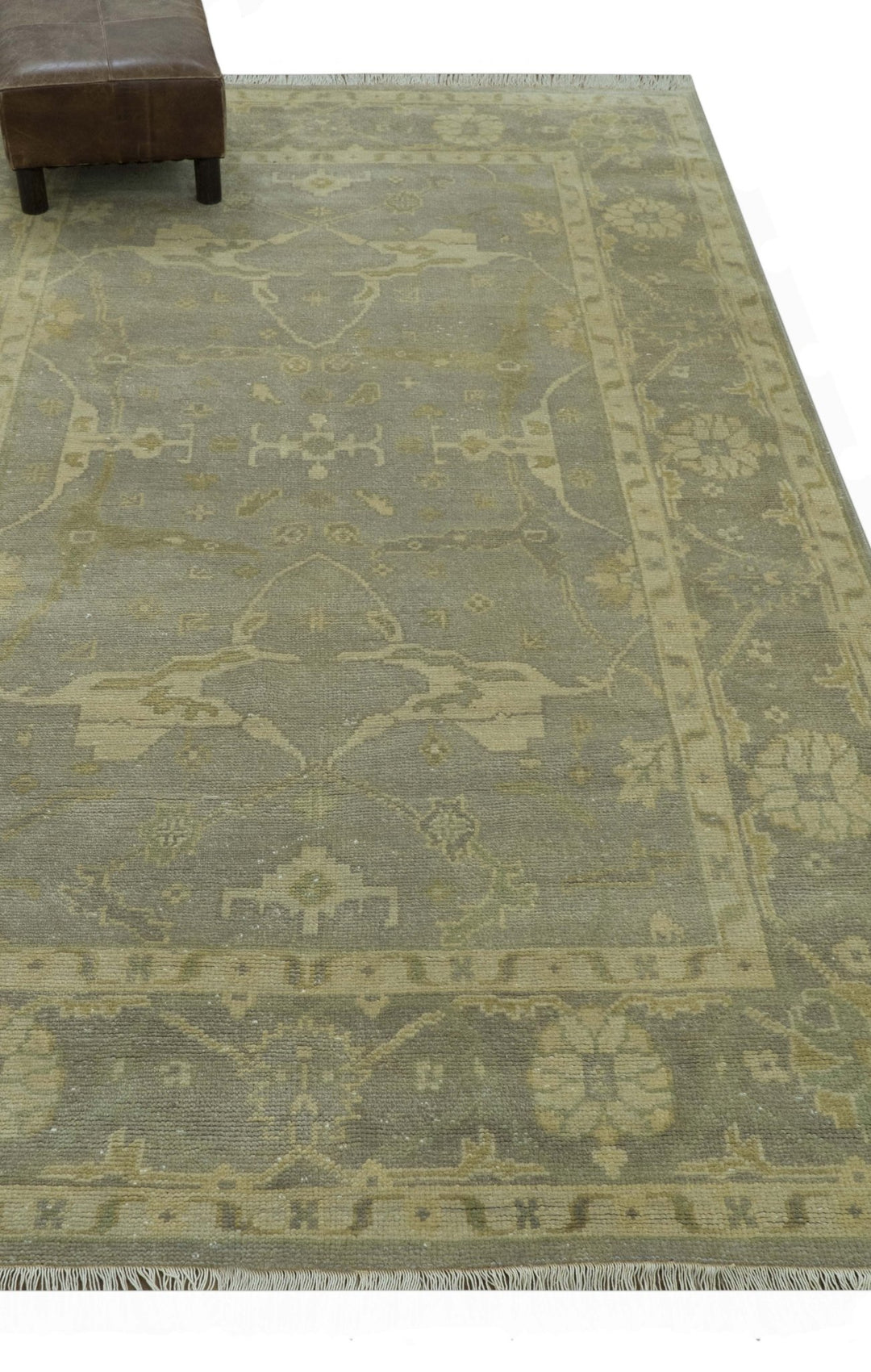 Gray And Beige Traditional Oushak Design Hand Knotted 5.6x8.6 wool area rug - The Rug Decor