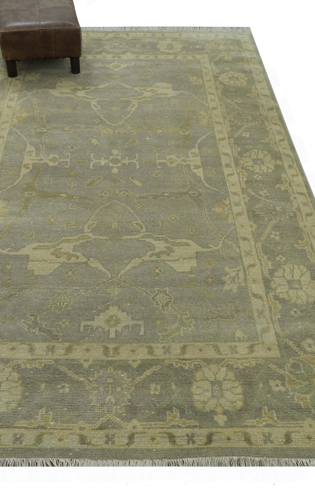 Gray And Beige Traditional Oushak Design Hand Knotted 5.6x8.6 wool area rug - The Rug Decor
