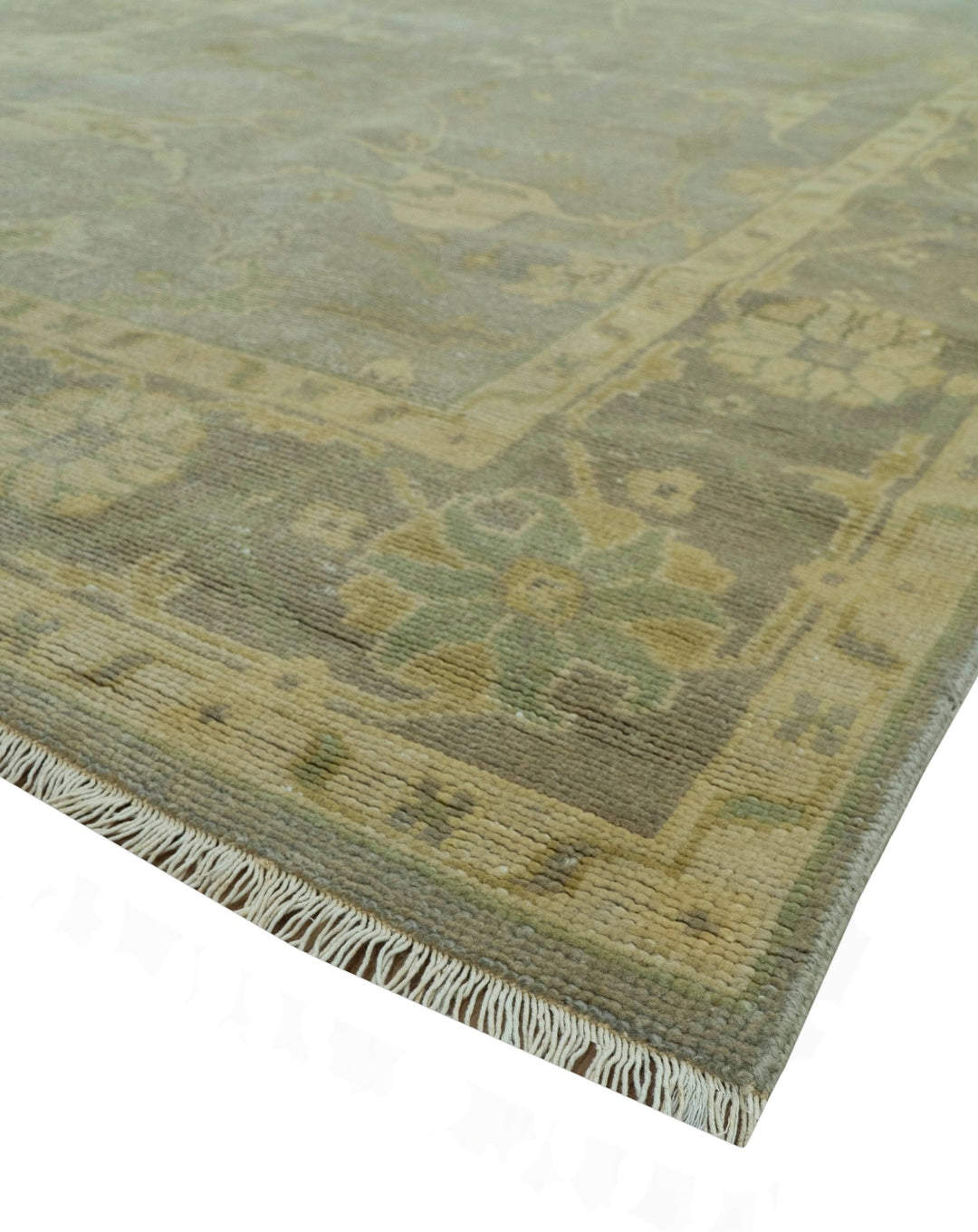 Gray And Beige Traditional Oushak Design Hand Knotted 5.6x8.6 wool area rug - The Rug Decor