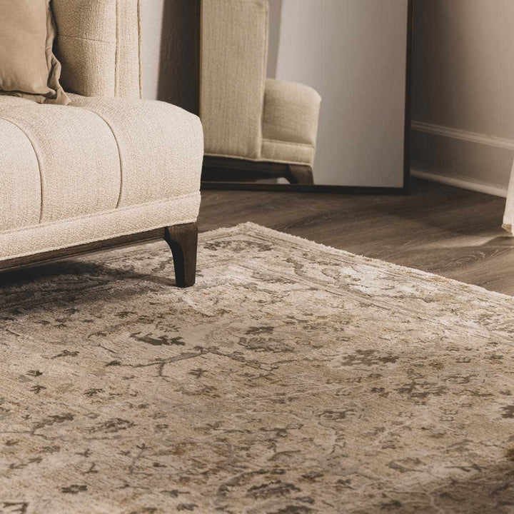 Gray And Beige Traditional Style medallion Rug - The Rug Decor