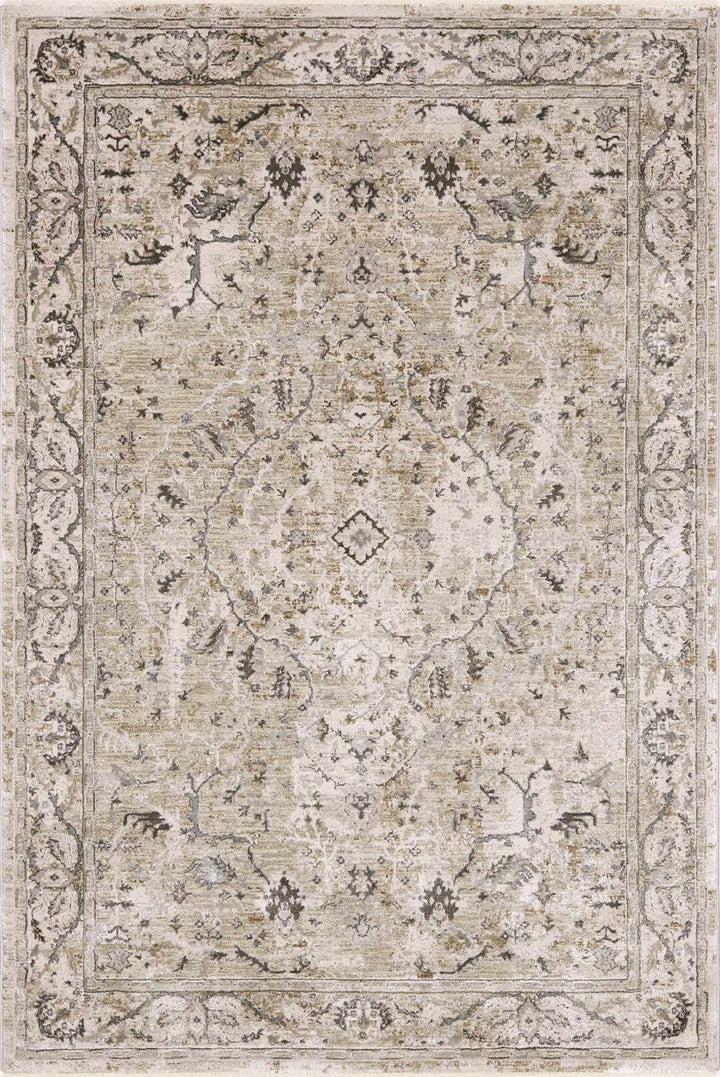 Gray And Beige Traditional Style medallion Rug - The Rug Decor