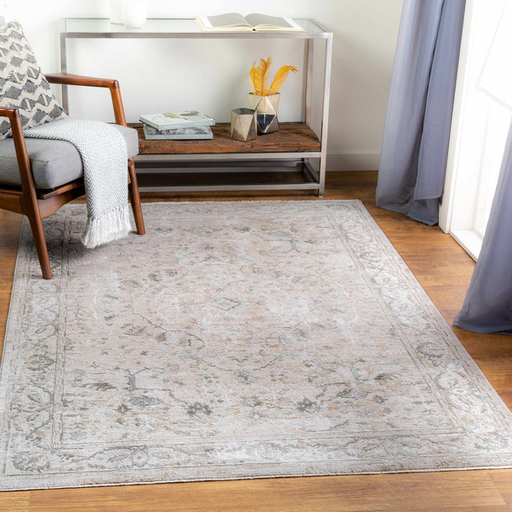 Gray And Beige Traditional Style medallion Rug - The Rug Decor