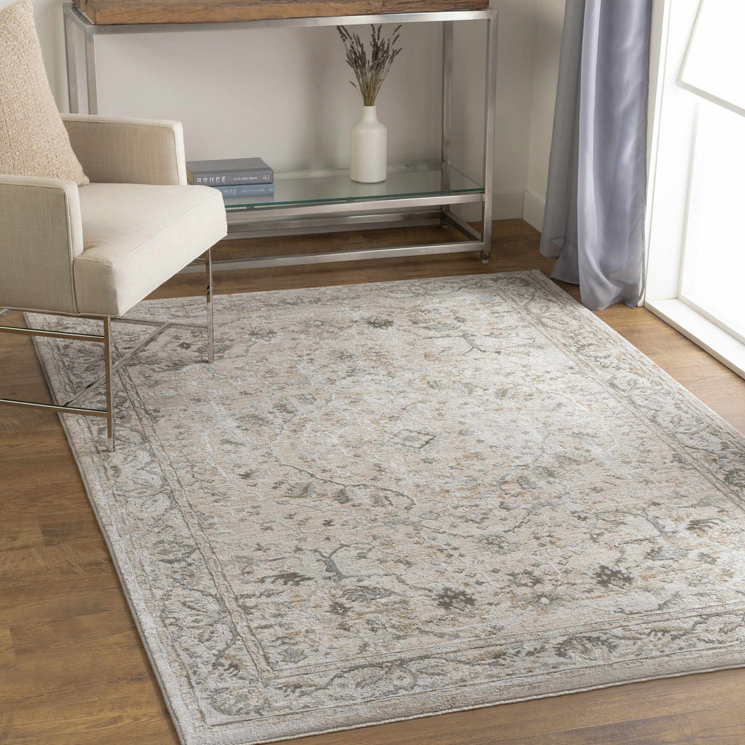 Gray And Beige Traditional Style medallion Rug - The Rug Decor
