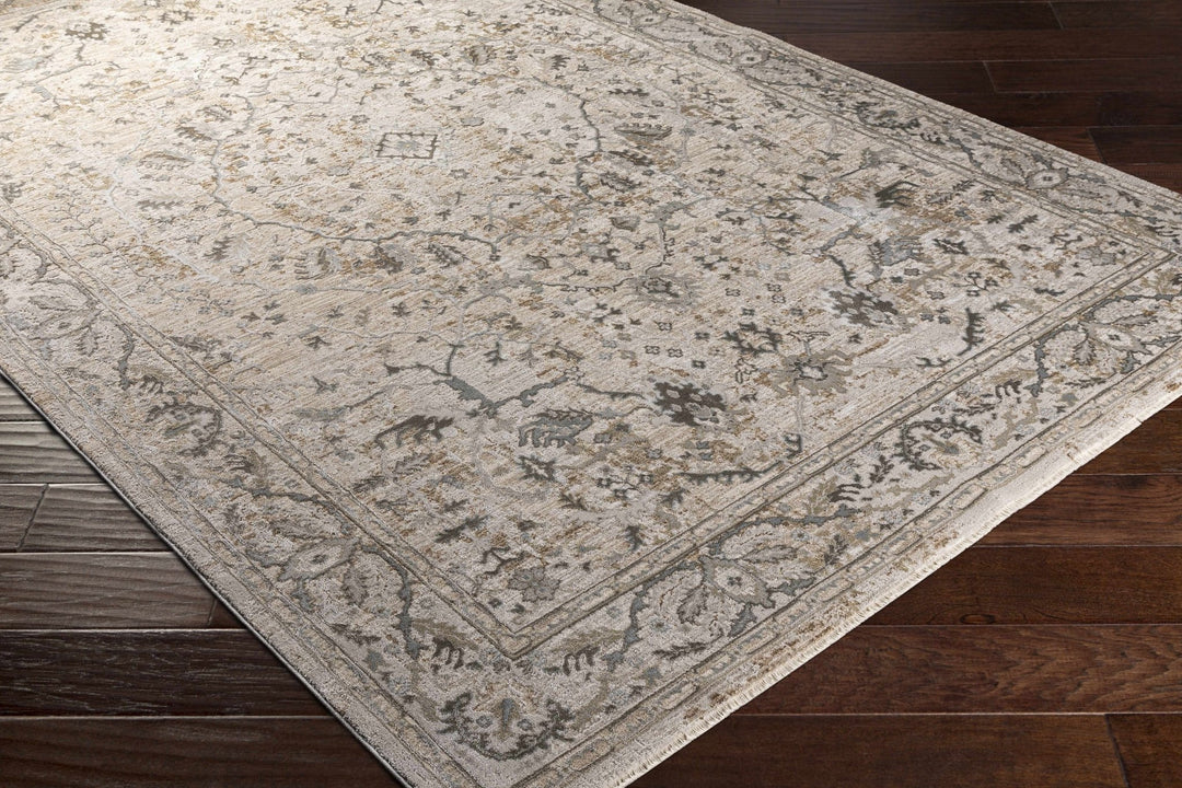 Gray And Beige Traditional Style medallion Rug - The Rug Decor