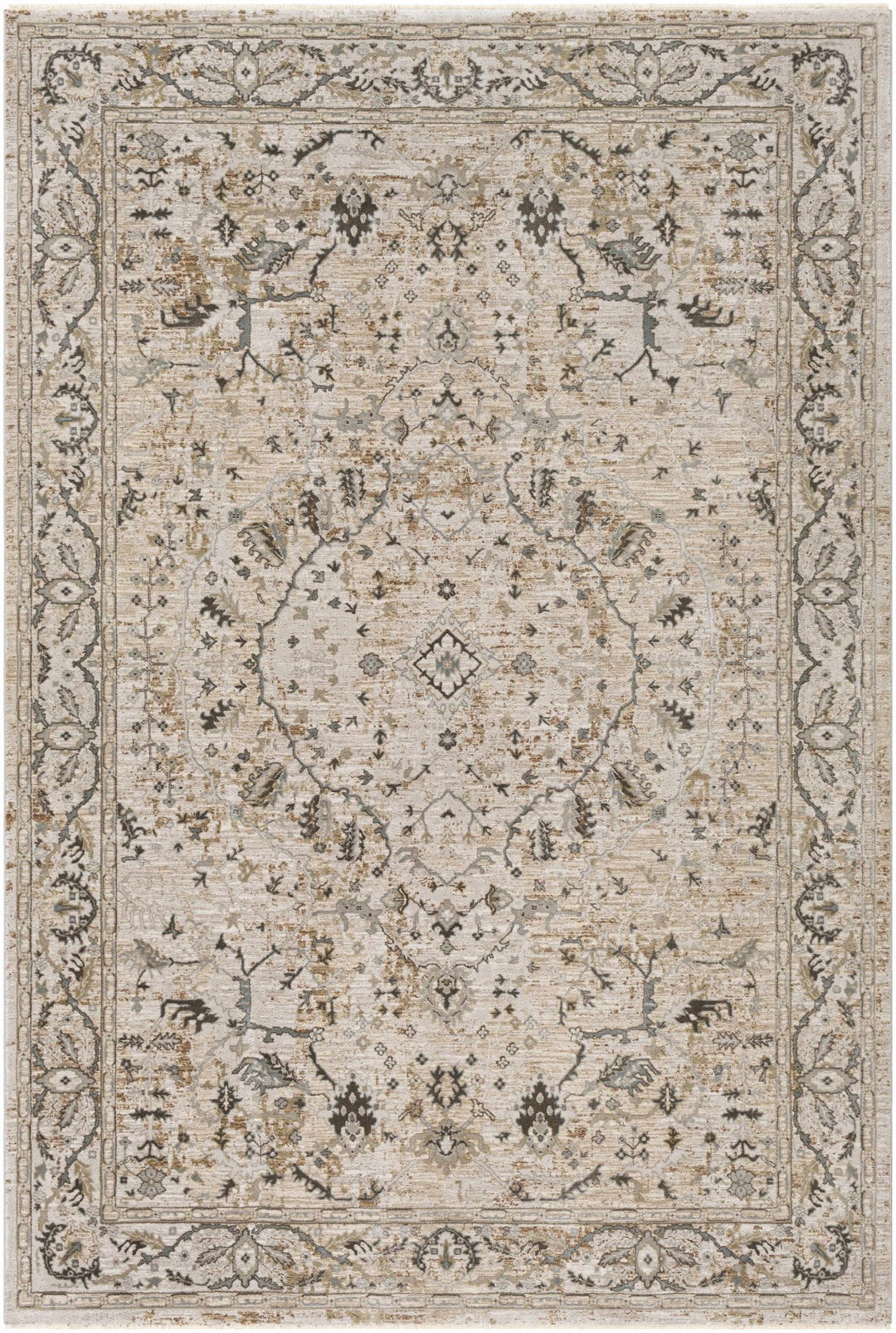 Gray And Beige Traditional Style medallion Rug - The Rug Decor