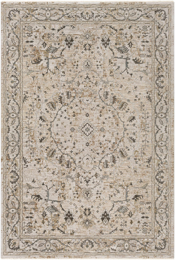 Gray And Beige Traditional Style medallion Rug - The Rug Decor