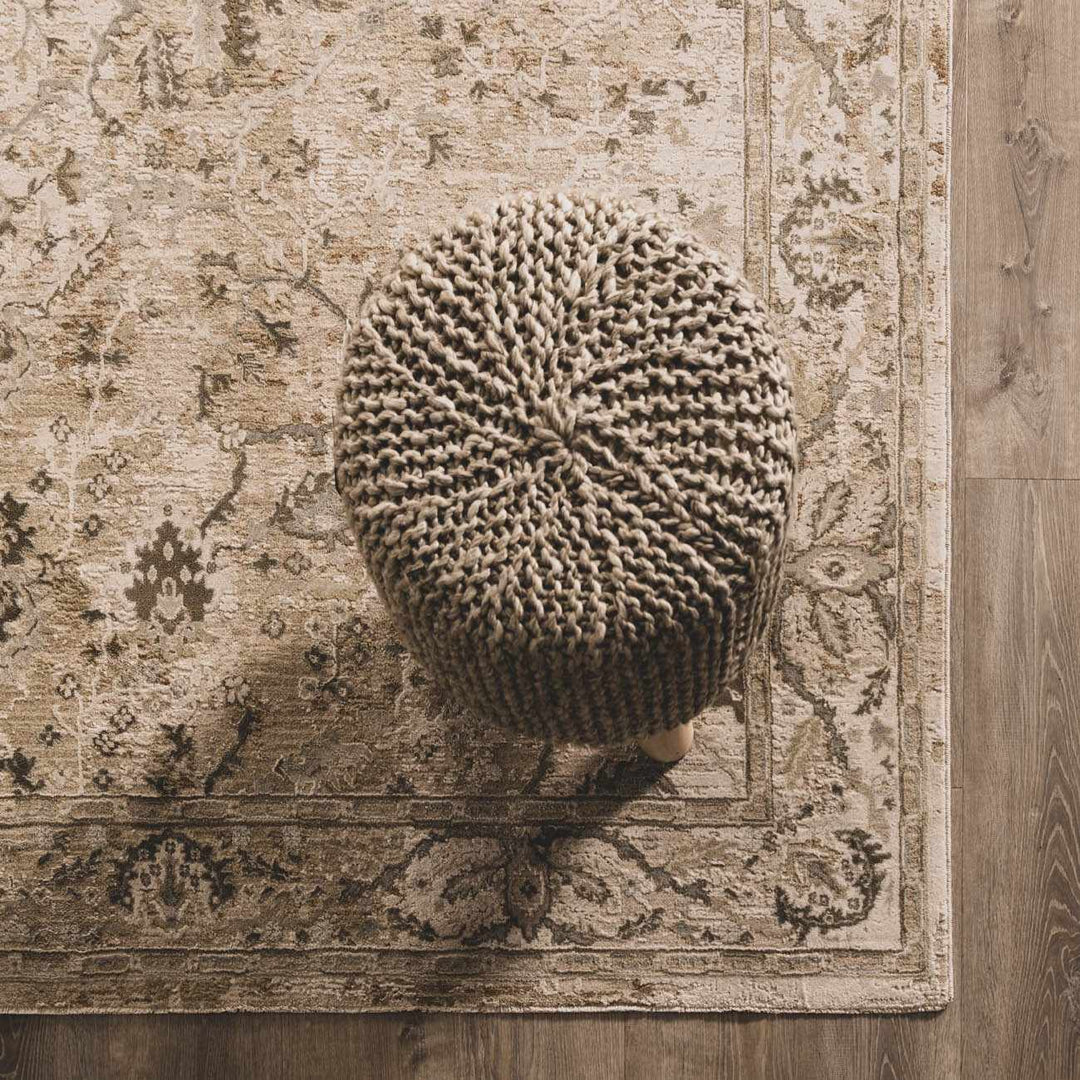 Gray And Beige Traditional Style medallion Rug - The Rug Decor