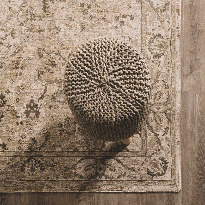 Gray And Beige Traditional Style medallion Rug - The Rug Decor