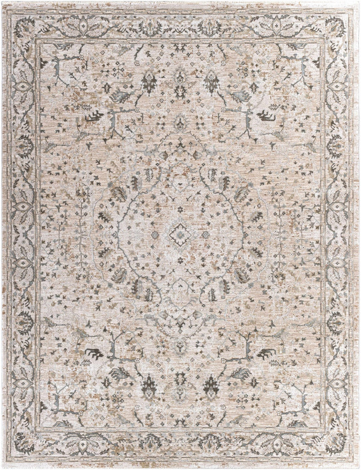 Gray And Beige Traditional Style medallion Rug - The Rug Decor