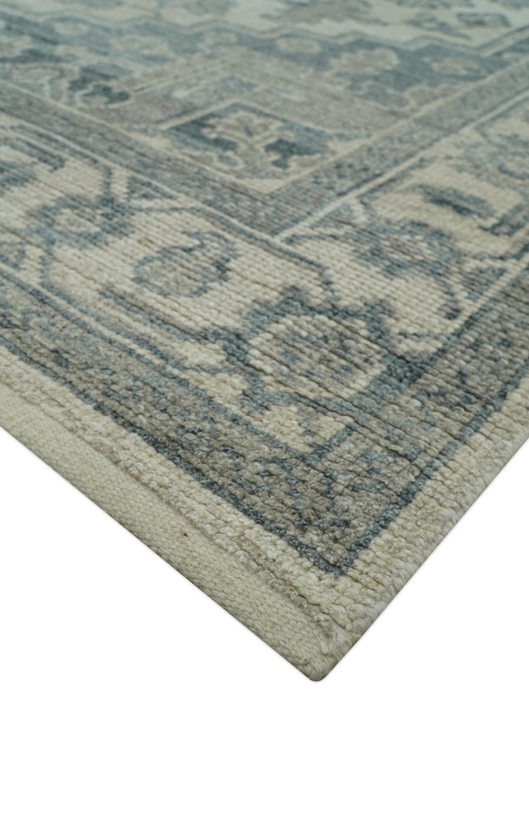 Gray And Beige Turkish Design Hand Knotted Custom Made Wool And Linen Rug - The Rug Decor