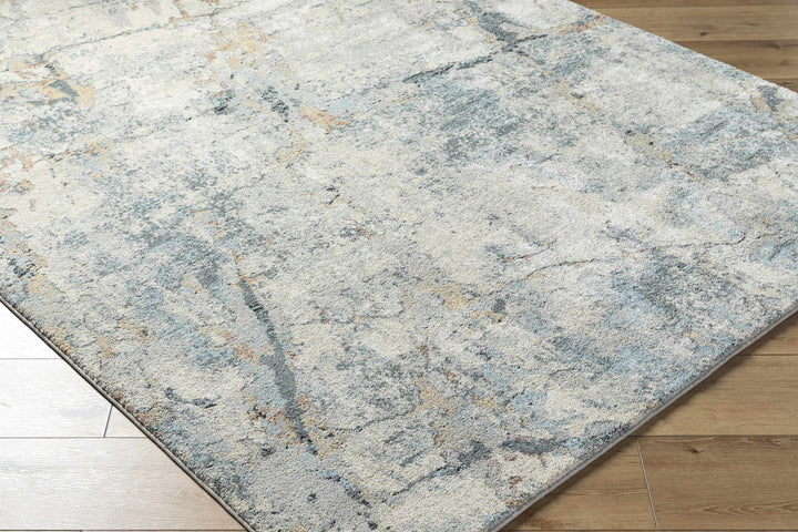 Gray And Blue Modern Abstract Design Machine Woven Rug - The Rug Decor