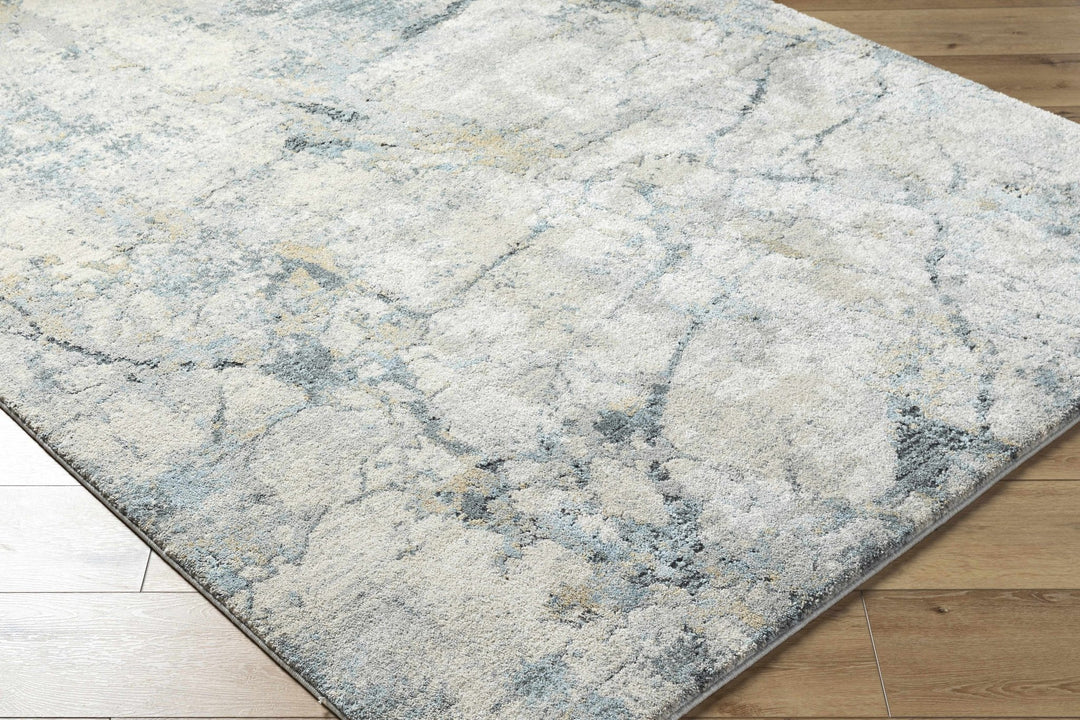 Gray And Blue Modern Abstract Design Machine Woven Rug - The Rug Decor
