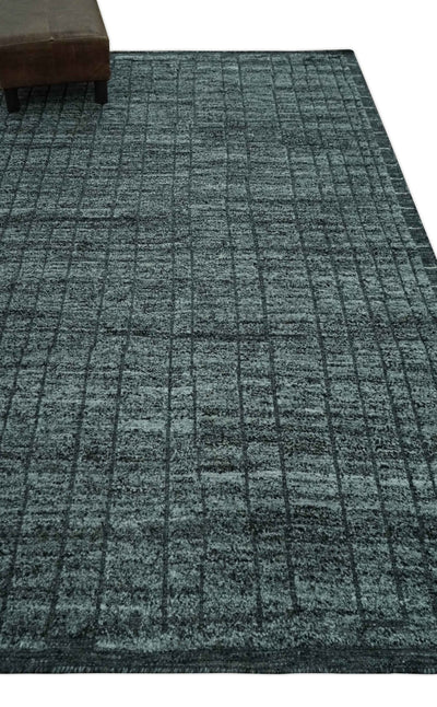 Gray and Charcoal 5x8 Hand Knotted Carved Texture Stripes Design wool Area Rug - The Rug Decor