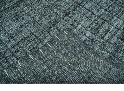 Gray and Charcoal 5x8 Hand Knotted Carved Texture Stripes Design wool Area Rug - The Rug Decor