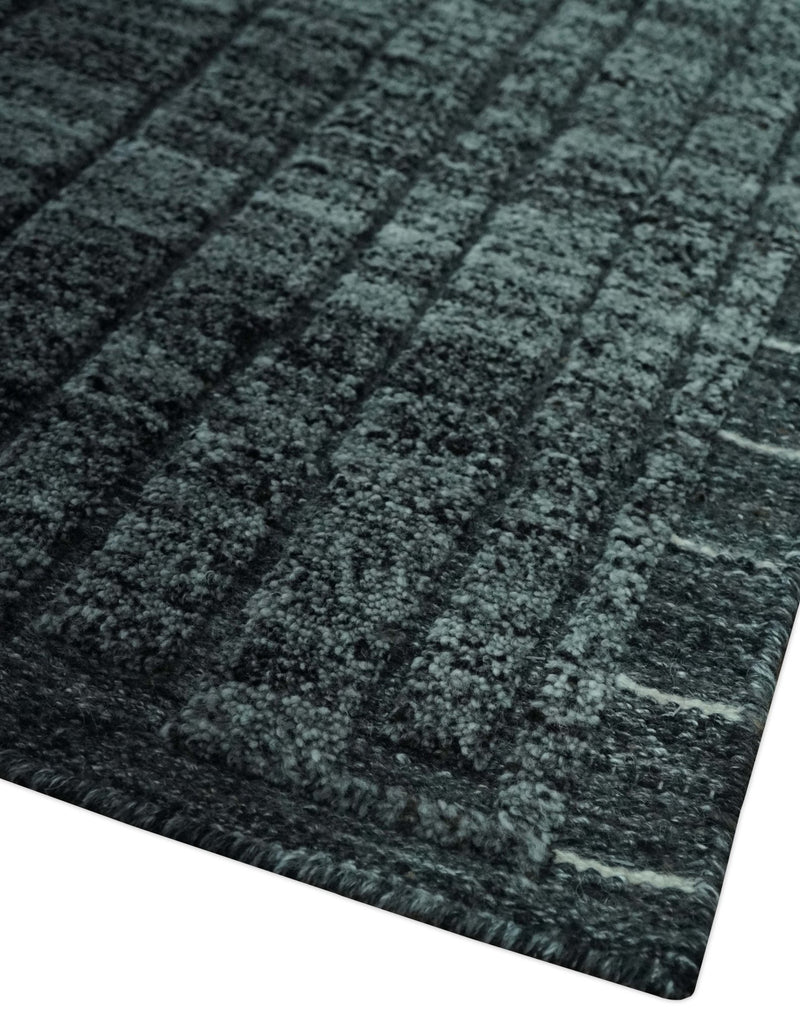 Gray and Charcoal 5x8 Hand Knotted Carved Texture Stripes Design wool Area Rug - The Rug Decor