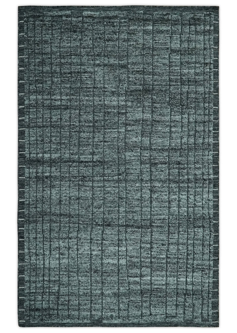 Gray and Charcoal 5x8 Hand Knotted Carved Texture Stripes Design wool Area Rug - The Rug Decor