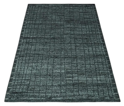 Gray and Charcoal 5x8 Hand Knotted Carved Texture Stripes Design wool Area Rug - The Rug Decor