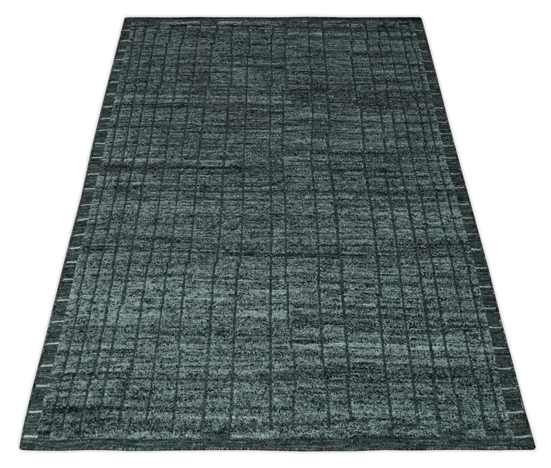 Gray and Charcoal 5x8 Hand Knotted Carved Texture Stripes Design wool Area Rug - The Rug Decor