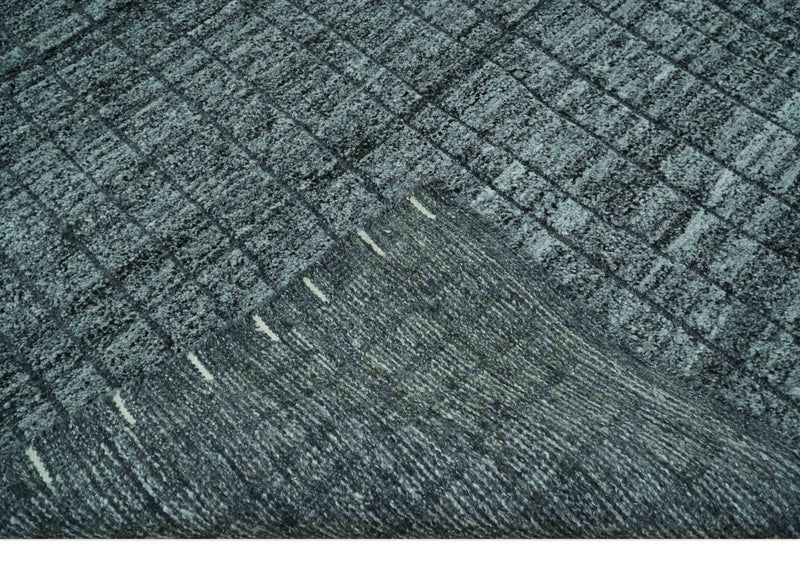 Gray and Charcoal Hand Knotted Carved Texture Stripes Design wool Area Rug - The Rug Decor