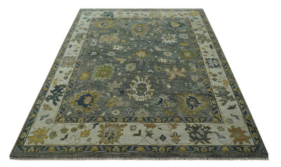 Gray and Ivory Hand Knotted Traditional Oushak 9x12 Wool Area Rug - The Rug Decor