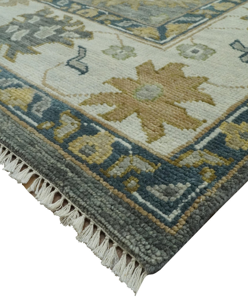 Gray and Ivory Hand Knotted Traditional Oushak 9x12 Wool Area Rug - The Rug Decor