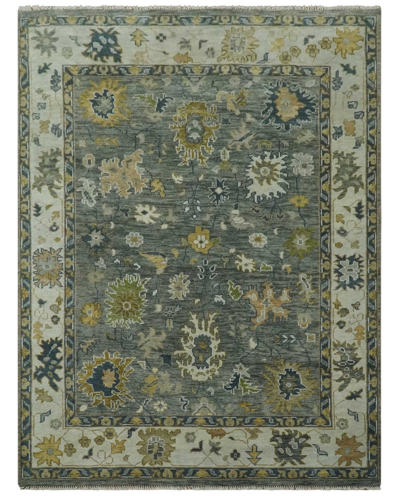 Gray and Ivory Hand Knotted Traditional Oushak 9x12 Wool Area Rug - The Rug Decor