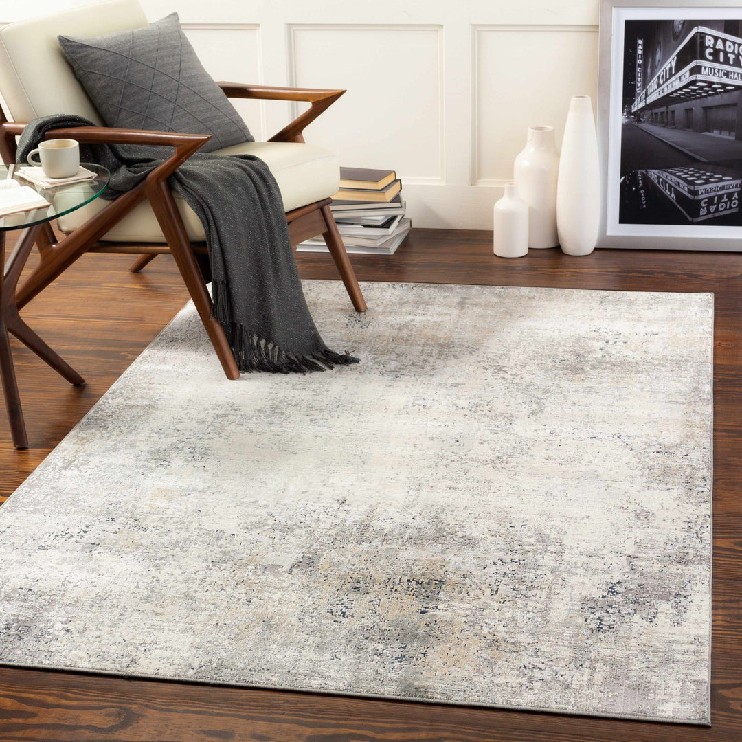 Gray And Ivory Modern Abstract Machine Woven Area Rug - The Rug Decor