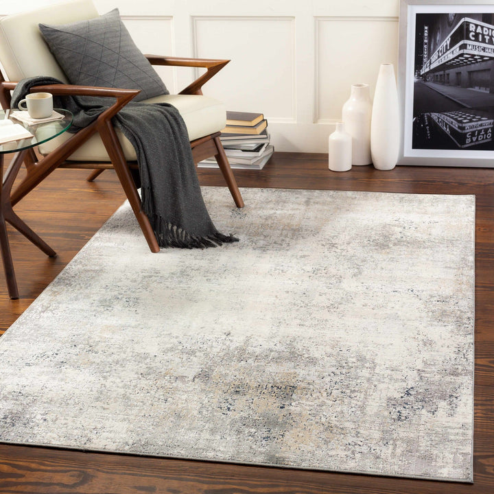 Gray And Ivory Modern Abstract Machine Woven Area Rug - The Rug Decor